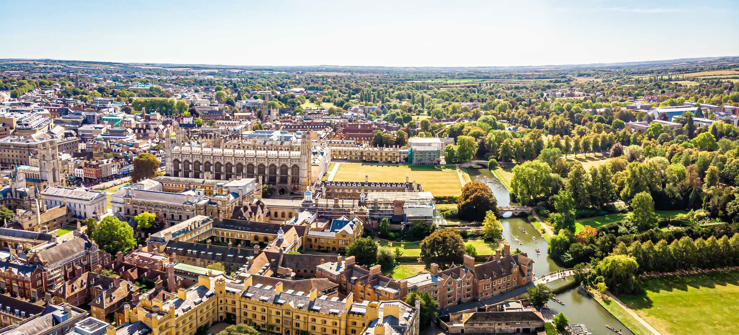 Aerial view of river Cam in Cambridge, United Kingdom