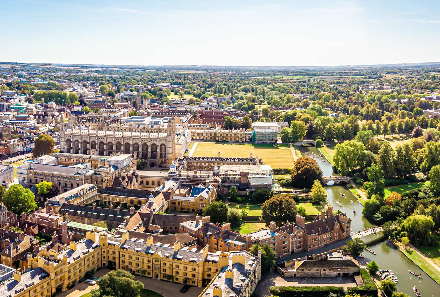 Aerial view of river Cam in Cambridge, United Kingdom